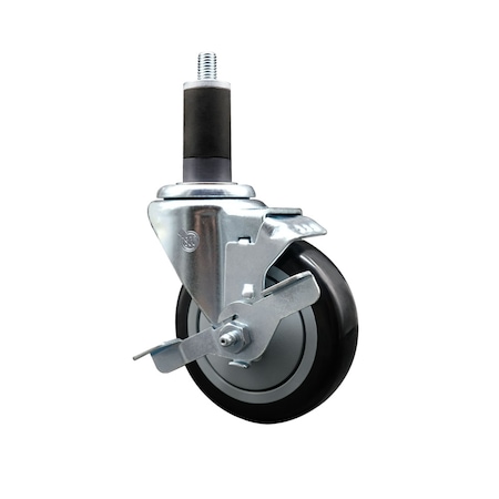 Service Caster 4'' SS Black Poly Swivel 1-1/4'' Expanding Stem Caster with Brake SCC-SSEX20S414-PPUB-BLK-TLB-114